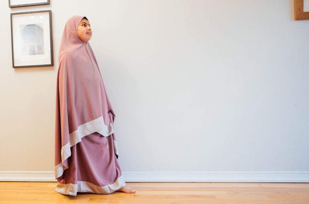 Prayer clothes for girls - Dusty pink with a taupe trim (4325673238577)